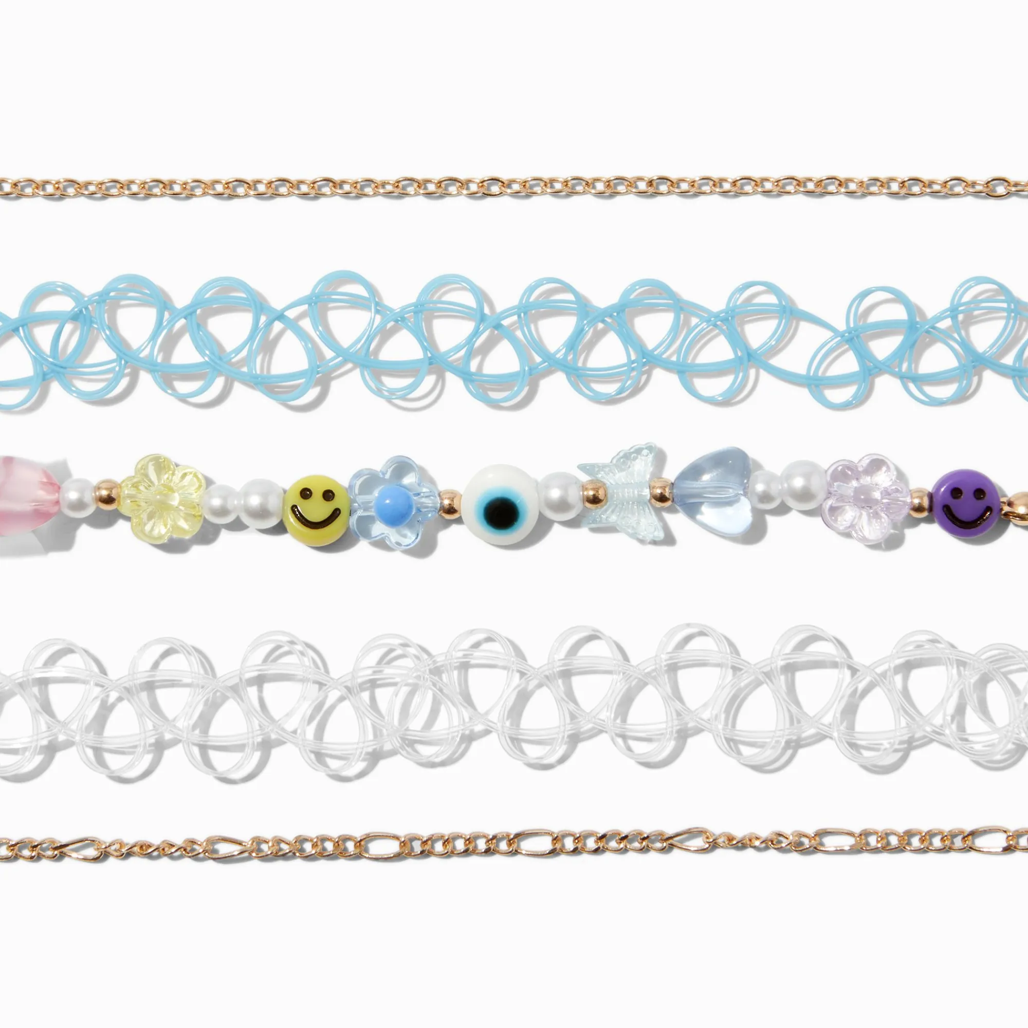 Claire's Colliers-Ras-de-cou effet tatouage et perlés Y2K, chaîne couleur dorée - Lot de 5