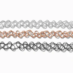 Claire's Colliers-Ras-de-cou effet tatouage métalliques noirs - Lot de 3