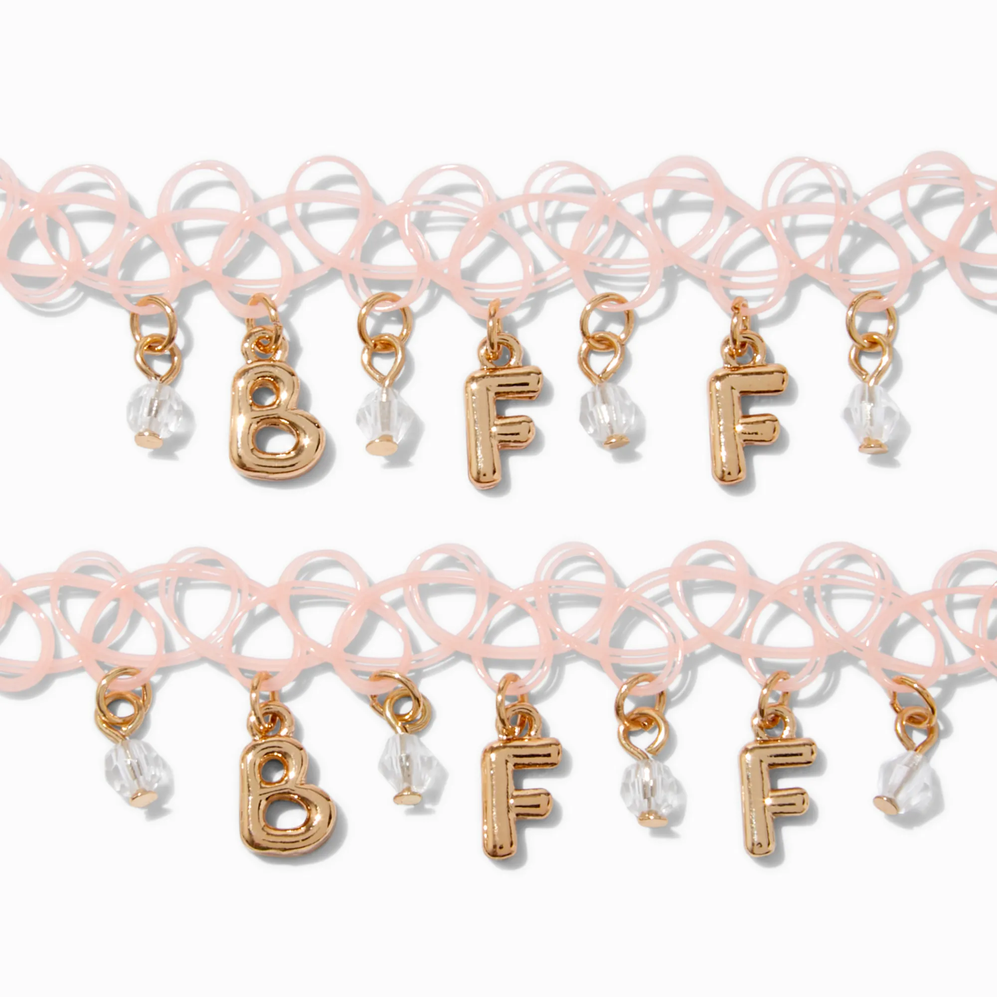 Claire's Colliers-Ras-de-cou effet tatouage rose lettre bulle couleur dorée Best friends - Lot de 2