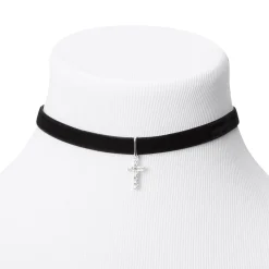 Claire's Colliers-Ras-de-cou en imitation velours croix couleur argentée - Noir