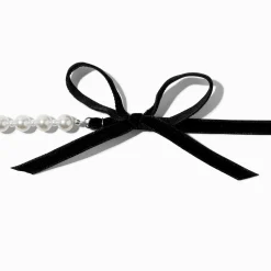 Claire's Colliers-Ras-de-cou nœud en imitation velours noir et perle d'imitation