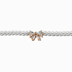 Claire's Clous D'oreilles|Colliers-Ras-de-cou perle d'imitation nœud en zircon cubique couleur dorée