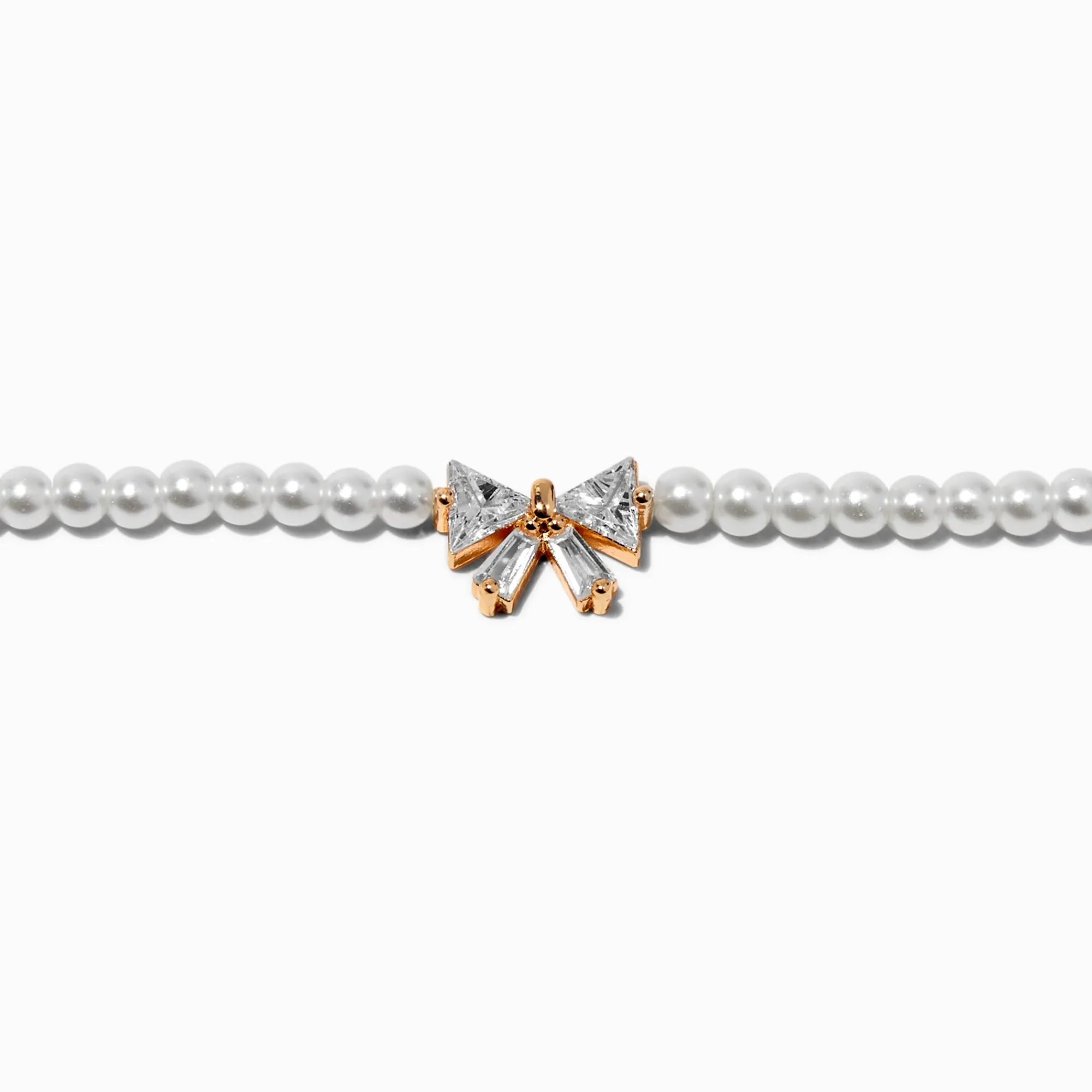 Claire's Clous D'oreilles|Colliers-Ras-de-cou perle d'imitation nœud en zircon cubique couleur dorée