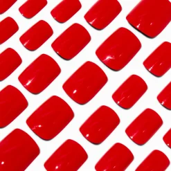 Claire's Ongles-Red Glossy Medium Square Vegan Faux Nail Set - 24 Pack