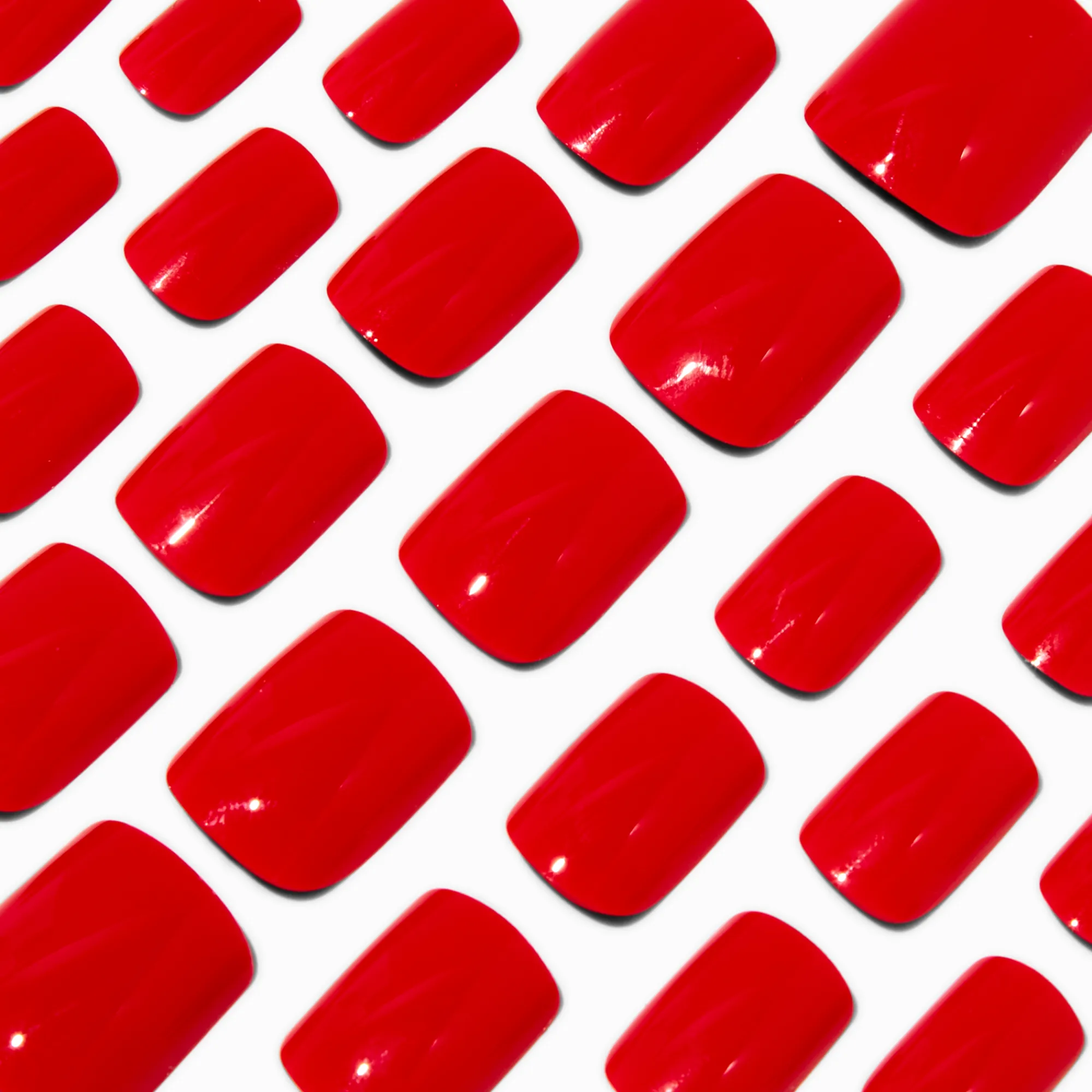 Claire's Ongles-Red Glossy Medium Square Vegan Faux Nail Set - 24 Pack