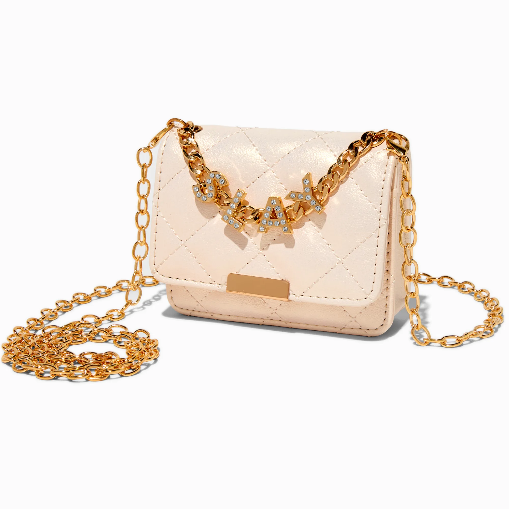 Claire's Sacs À Bandoulière-Sac à bandoulière à chaîne couleur dorée « Slay » matelassé rose clair