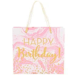 Claire's Sacs Et Boîtes Cadeaux-Sac cadeau effet marbré Joyeux Anniversaire taille moyenne - Rose