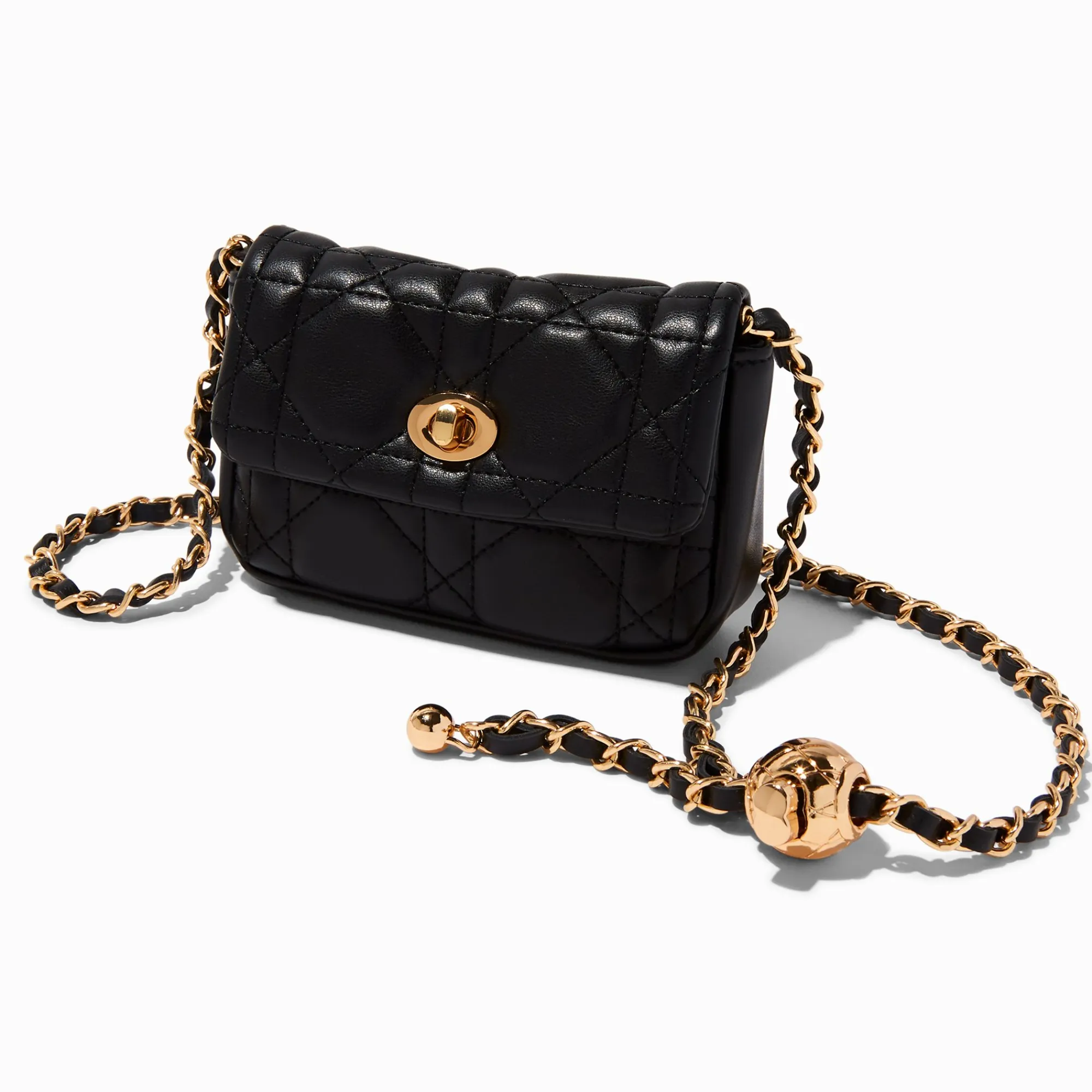 Claire's Sacs À Bandoulière|Sacs Banane-Sac ceinture matelassé noir couleur dorée