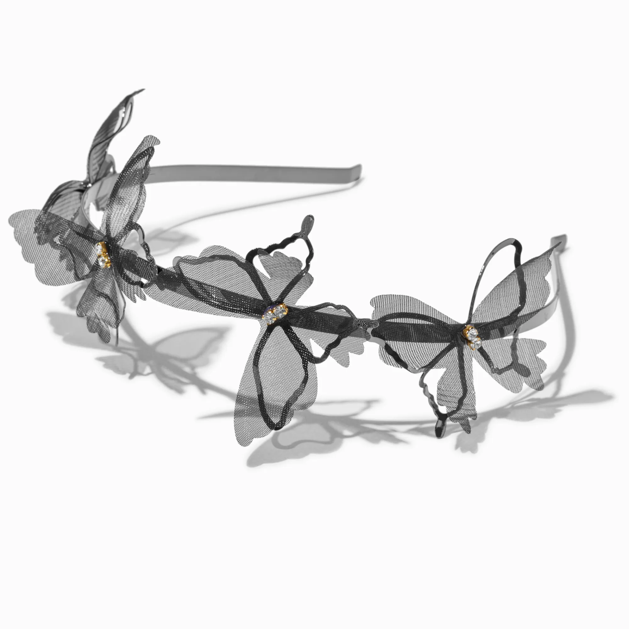 Claire's Bandeaux Et Serre-têtes-Serre-tête double rang papillon organza noir