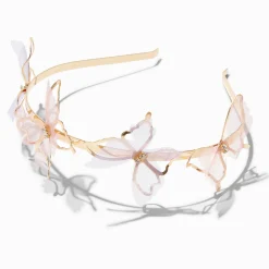 Claire's Bandeaux Et Serre-têtes-Serre-tête en métal papillon organza couleur dorée
