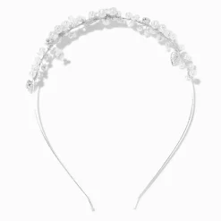 Claire's Bandeaux Et Serre-têtes-Serre-tête fleur perle d'imitation strass couleur argentée