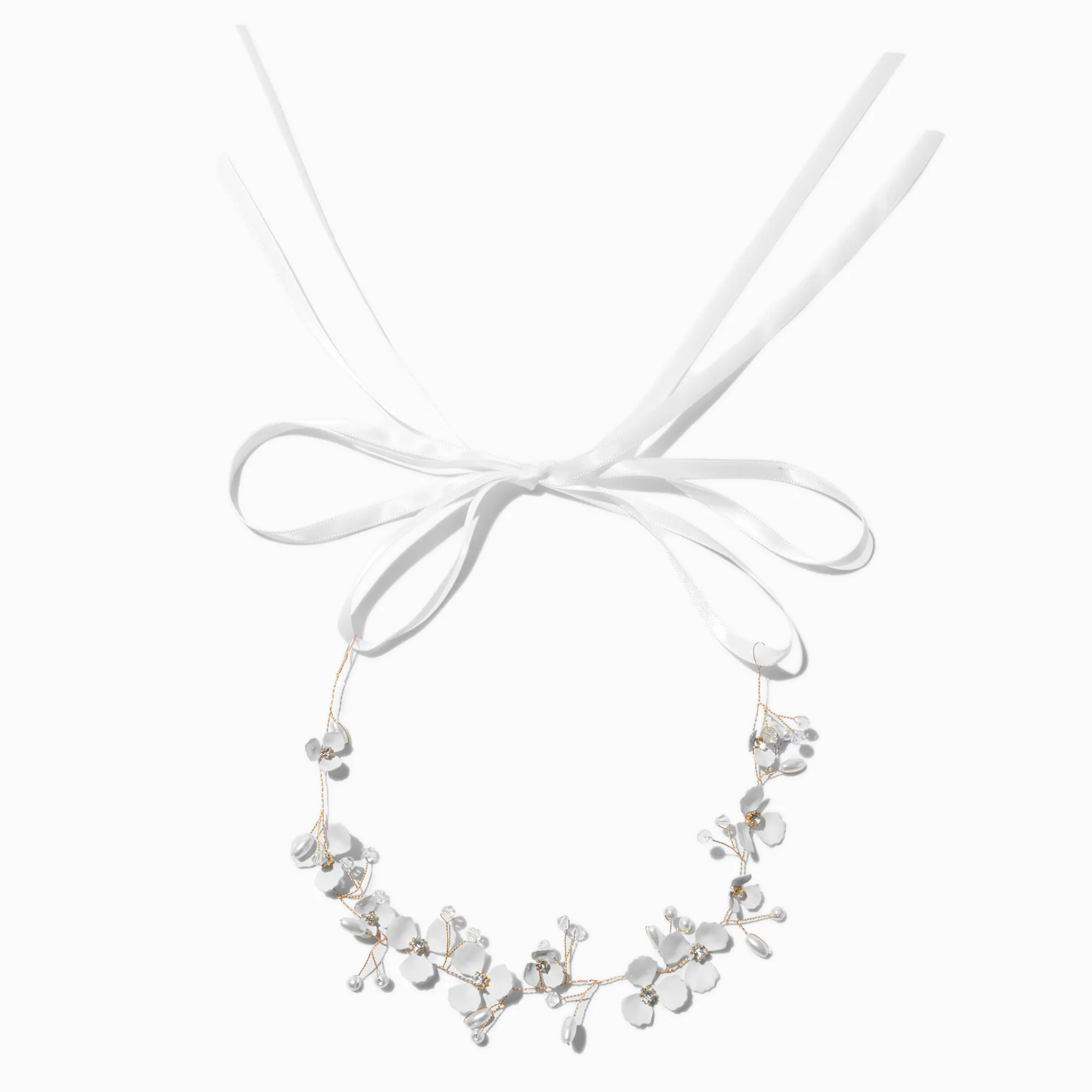 Claire's Bandeaux Et Serre-têtes-Serre-tête fleurs et perles d’imitation strass couleur doré rose