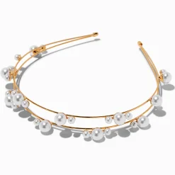 Claire's Bandeaux Et Serre-têtes-Serre-tête perles d’imitation double rang couleur dorée