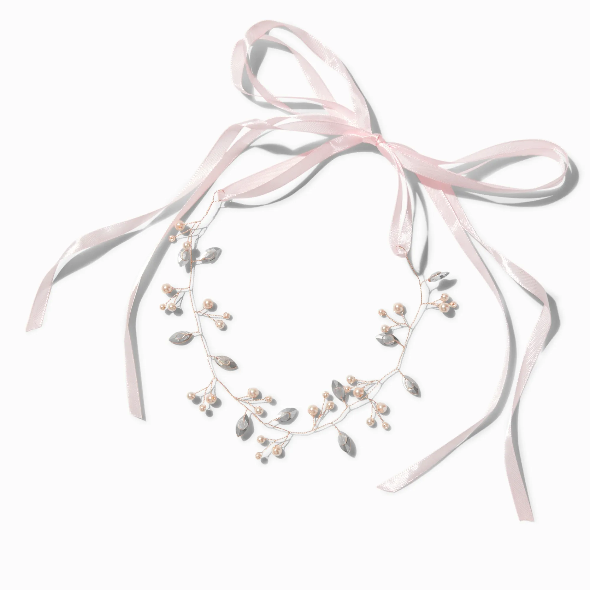 Claire's Bandeaux Et Serre-têtes-Serre-tête perles d'imitation et feuilles de strass couleur doré rose