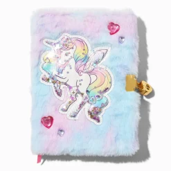 Claire's Cahiers Et Journaux Intimes-Shaker Unicorn Heart Gem Furry Lock Diary