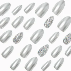 Claire's Ongles-Silver Bling Stiletto Vegan Faux Nail Set - 24 Pack
