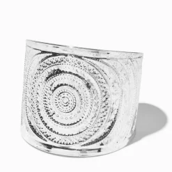 Claire's Bracelets-Silver-tone Antiqued Medallion Cuff Bracelet