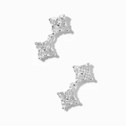 Claire's Pendantes-Silver-tone Cubic Zirconia Clover Micro Drop Earrings