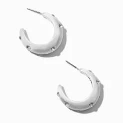 Claire's Anneaux-Silver-tone Rhinestone Studded Hoop Earrings