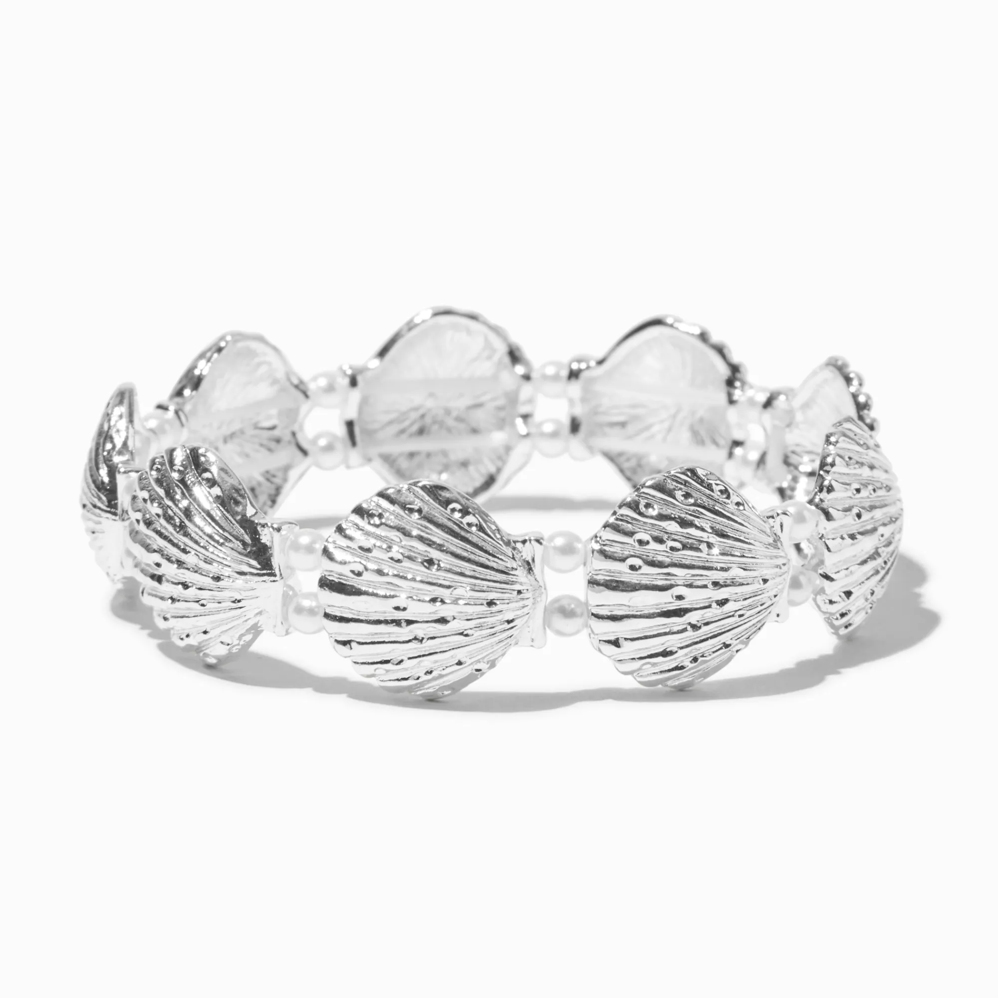 Claire's Bracelets-Silver-tone Shell & Pearl Stretch Bracelet