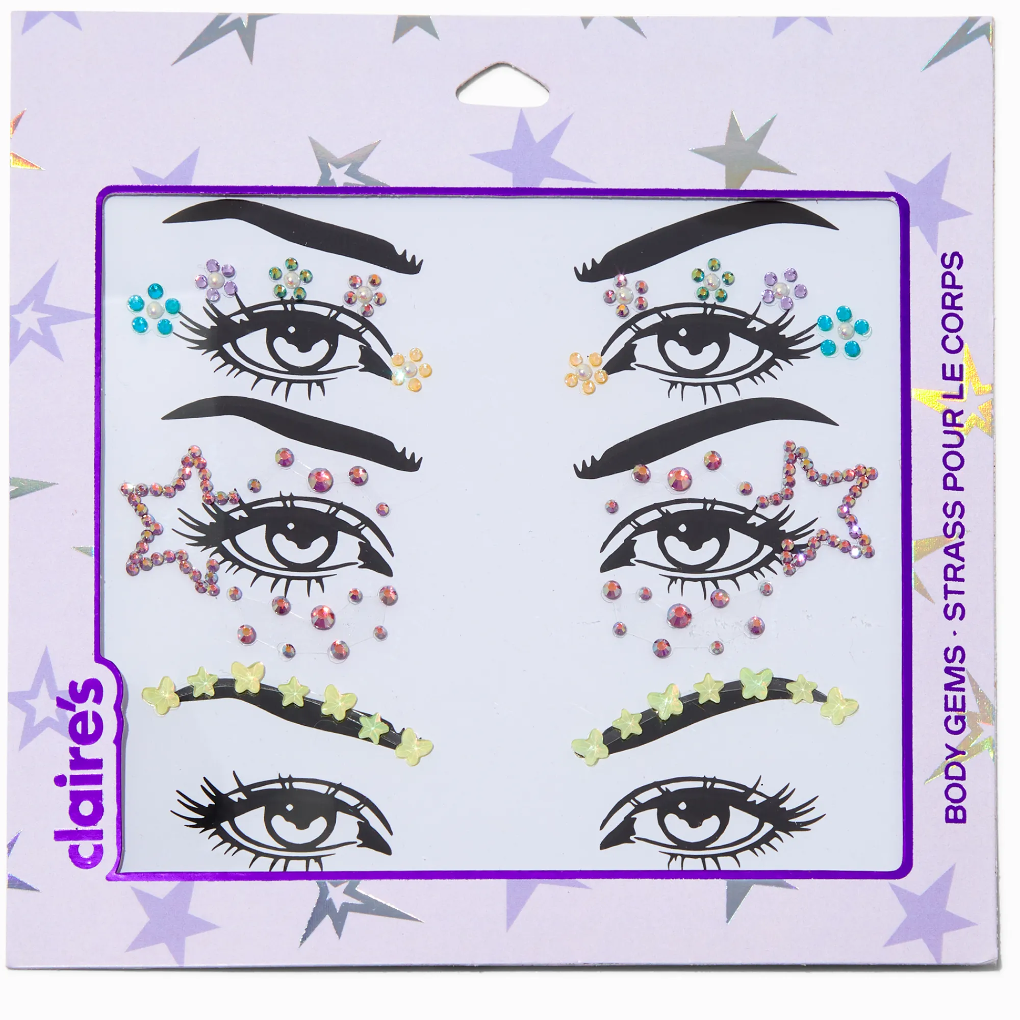 Claire's Paillettes Et Bijoux De Peau-Star, Daisy & Butterfly Mixed Eye Gems - 3 Pack