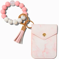 Claire's Pochettes-Étui pour cartes bracelet perlé effet rose marbré Claire's Club