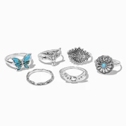 Claire's Bagues-Turquoise Butterfly Cowgirl Rings - 6 Pack