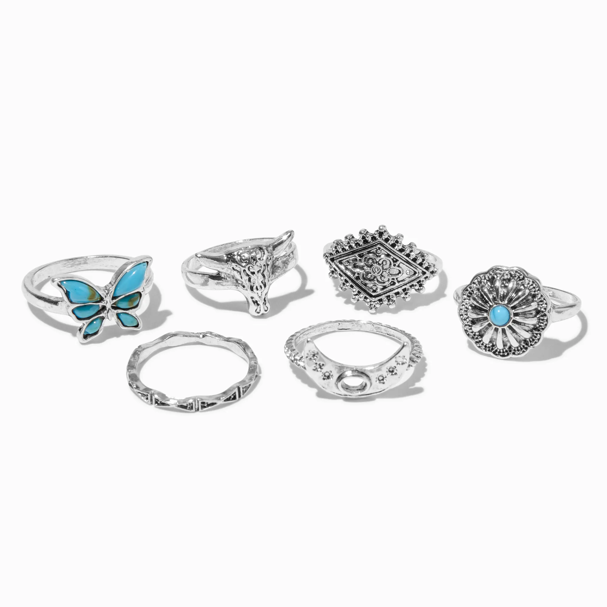 Claire's Bagues-Turquoise Butterfly Cowgirl Rings - 6 Pack