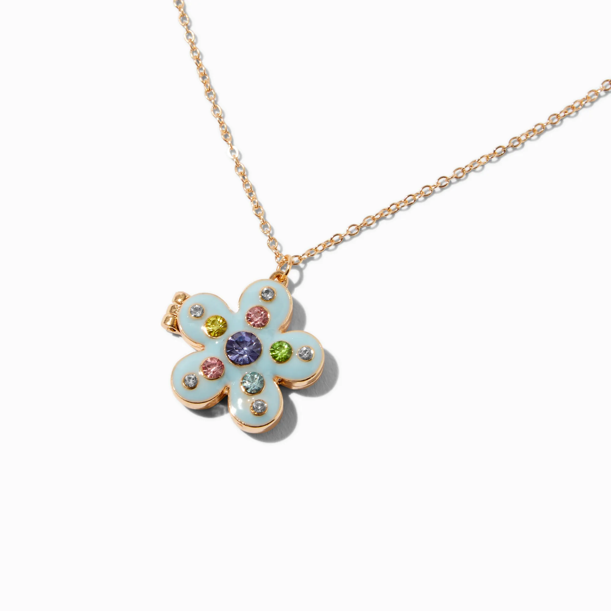 Claire's Colliers-Uptown Flower Gem Locket Pendant Necklace
