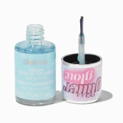 Claire's Ongles-Vernis à ongles phosphorescent vegan à paillettes brillant - Bleu