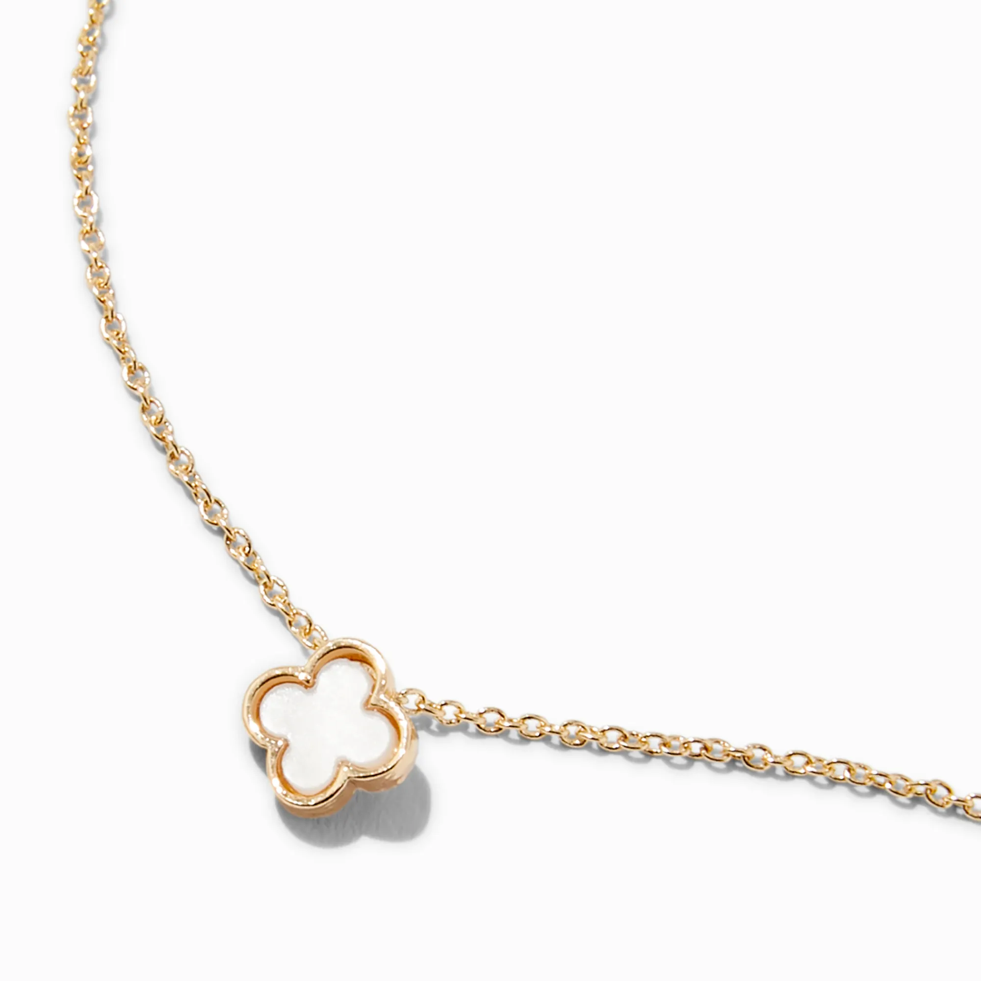 Claire's Colliers-White Clover Gold-tone Pendant Necklace